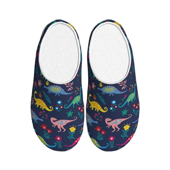 Zufioo Dinosaur Flowers Print Adult TPR Cotton Slippers,Winter Home Cotton Slippers Suitable for Adults, Men and Women, Indoor and Outdoor-11