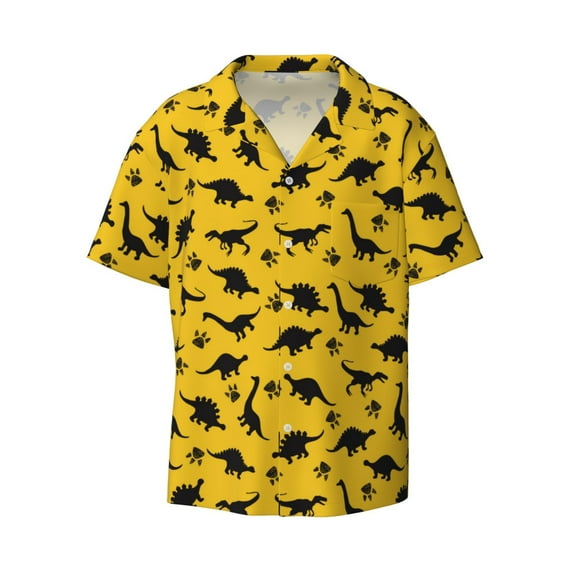 Zufioo Dinosaur Print Mens Button Down Short Sleeve Shirt,Classic Plaid Shirt,Mens Accessories Fashion Shirt-Medium