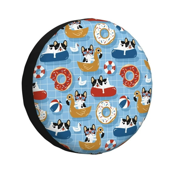 Zufioo Dogs With Pool Floats Print Car Tire Dust Cover, Adjustable Tire Protector Cover Anti-UV, Car Accessories for Trucks, SUVs, Vans-17 inch