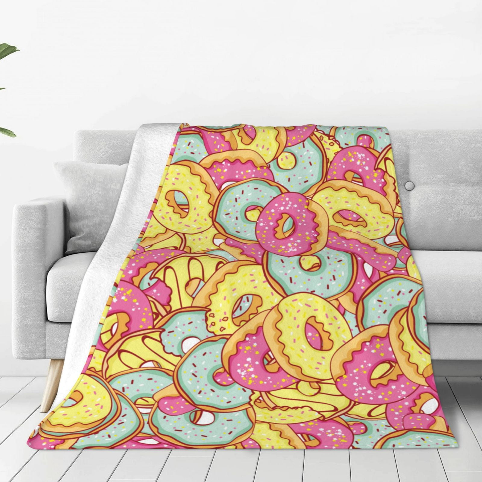 Zufioo Donut and Blue Fleece Blanket Queen Size,Plush Bed Blanket,Ultra