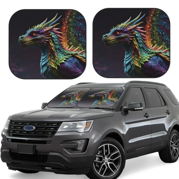 Zufioo Dragon with Colorful Tail Print Folding Car Windshield Sun Visor, Anti-ultraviolet Sun Visor, Suitable for Trucks, Vans Car Accessories-Small