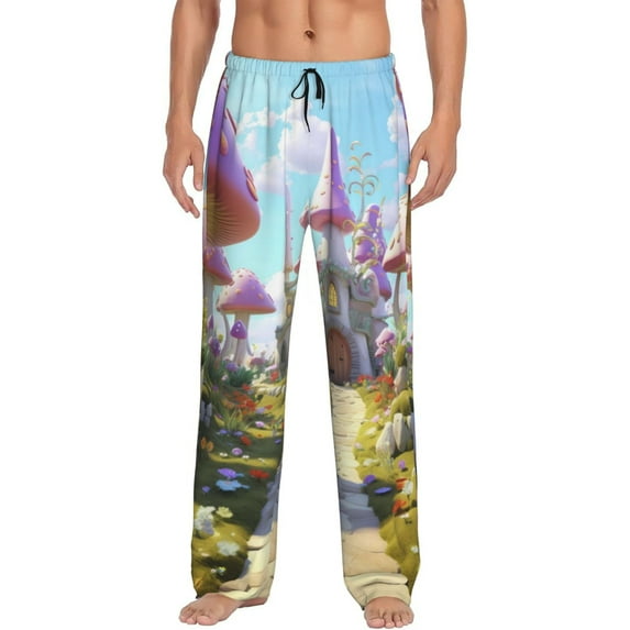 Zufioo Dreamy Mushroom House Mens Pajama Pants Sleep & Lounge Pants Sleepwear Pants(Available in Big & Tall)-Small