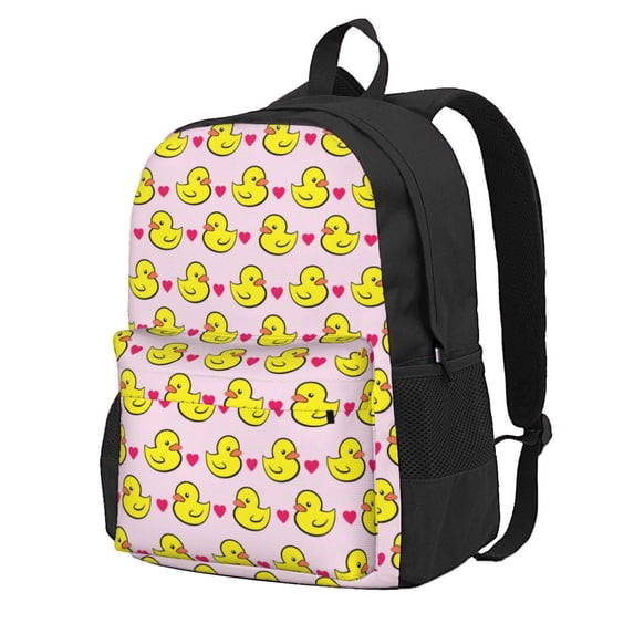 Zufioo Ducks And Pink Heart Pattern Adult Backpack,Wear-resistant and Breathable Multi-pocket Backpack, Suitable for Travel, Business and Outdoor Activities