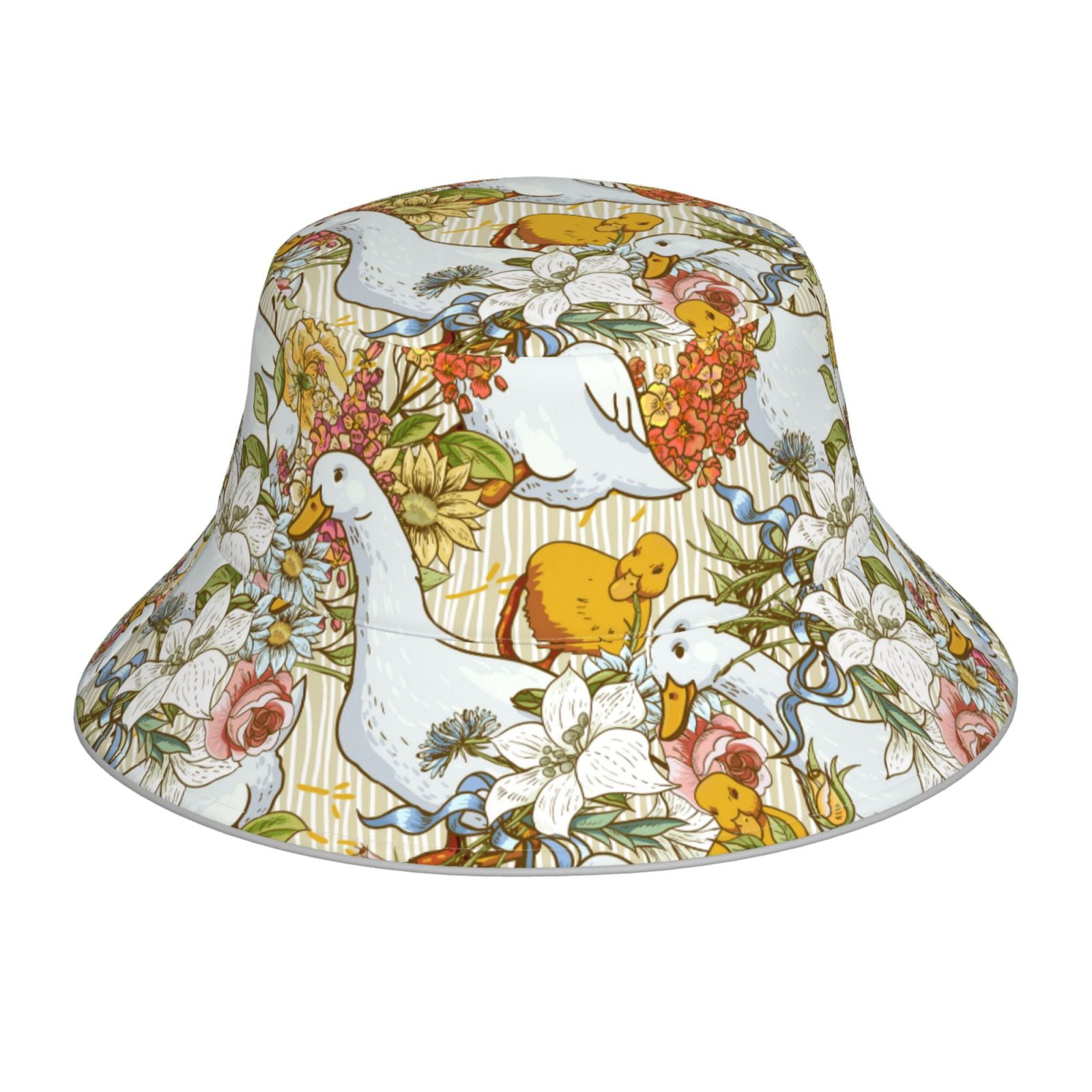 Zufioo Ducks and Flowers Waterproof Reflective Holographic Bucket Hat ...