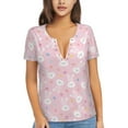 thumbnail image 1 of Zufioo Easter Cute Rabbit for Women's Deep V-neck Short-sleeved T-shirt, Top with Short Sleeves - with Stainless Steel Buckle, Moisture Wicking, Ideal Home Wear-Medium, 1 of 7