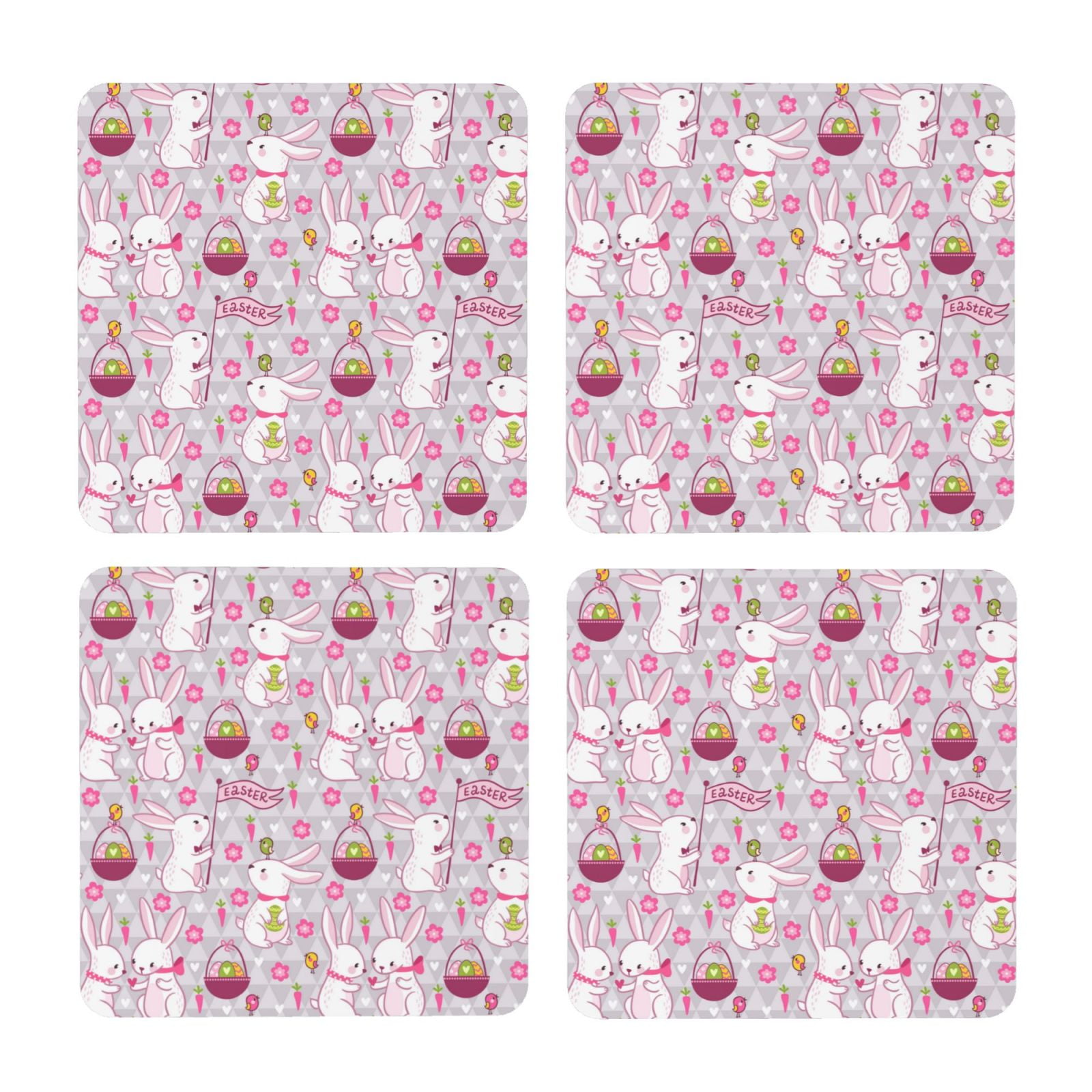 Zufioo Easter Rabbit 4 PCS MDF Cork Coasters,4 inches Round Cup