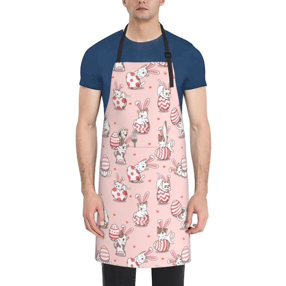 Zufioo Easter Rabbit Print Adult Waterproof Apron, Cooking Apron, Flower Arranging and Painting Apron-Adjustable Straps, with Pockets, Kitchen Supplies-One Size