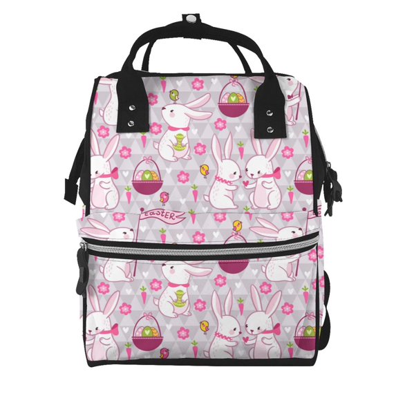 Zufioo Easter Rabbit Print Large capacity mommy bag, diaper bag, waterproof parent-child backpack, multi-pocket design backpack suitable for travel and shopping