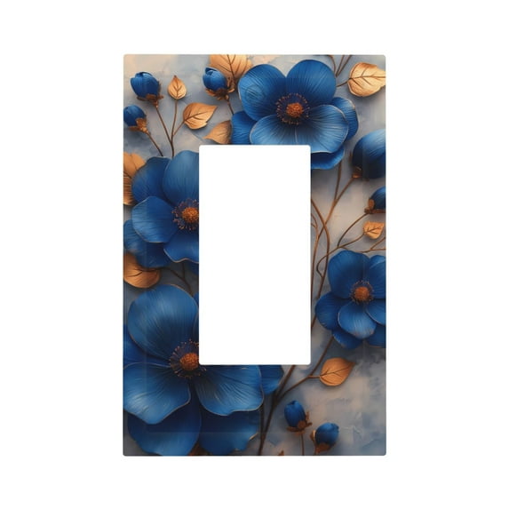 Zufioo Elegant Blue Gold Blooms Print Switch Wall Plate, Dustproof and Heat-resistant Decorative Wall Switch Cover, Suitable for Residential and Commercial Areas-Mid-size