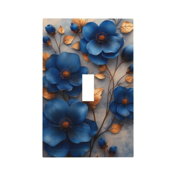 Zufioo Elegant Blue Gold Blooms Print Switch Wall Plate, Dustproof and Heat-resistant Decorative Wall Switch Cover, Suitable for Residential and Commercial Areas-Mid-size