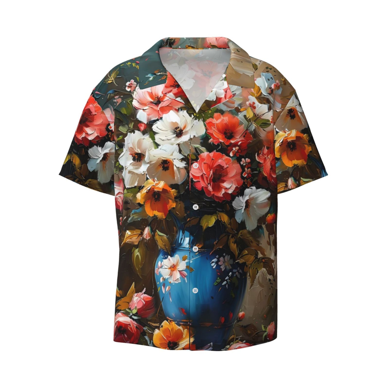 Zufioo Elegant Floral Vase Painting Print Mens Button Down Short Sleeve