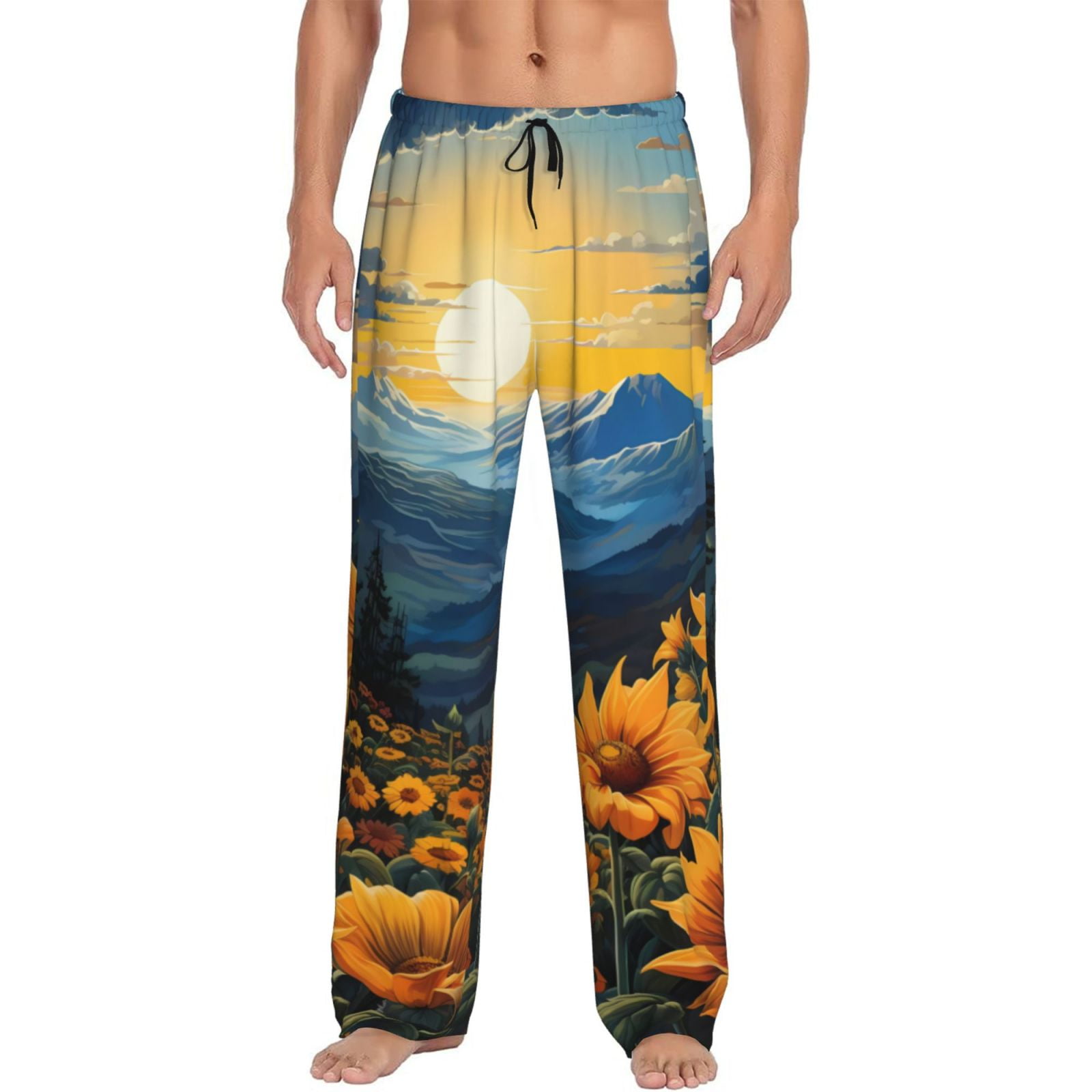 Zufioo Elegant Sunset Sunflower Mens Pajama Pants Sleep & Lounge Pants