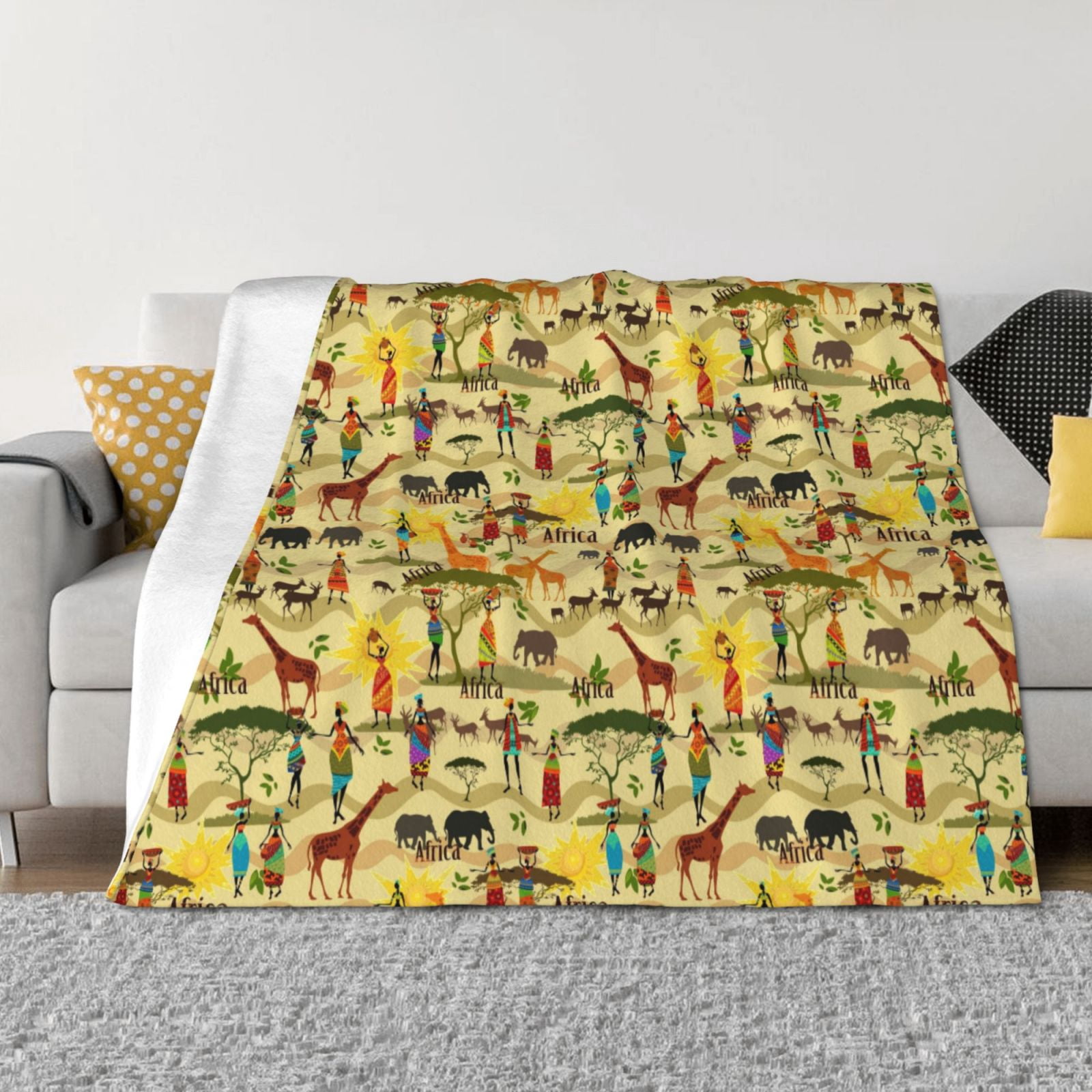 Zufioo Ethnic African Print Horizontal Flannel Blanket, Anti-wrinkle ...