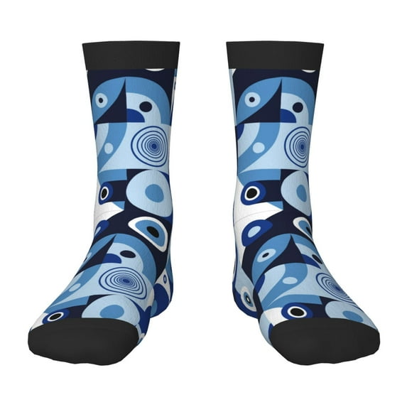 Zufioo Evil Eye Print Children's Mid-tube Socks, Contrast Color High Elastic Sports Socks - Sweat-absorbent, Warm, Suitable for Children Aged 6-10