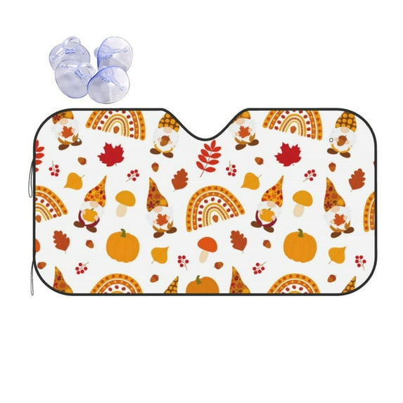 Zufioo Fall Gnomes Harvest Print Car Windshield Sunshade, UV Protection Heat Insulation Protective Cover Suitable for Car, SUV, Truck Auto Accessories-Fall Gnomes Harvest
