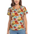 thumbnail image 1 of Zufioo Fall Maple Leaves Print Women's Classic V-neck T-shirt, V-neck Short-sleeved Tops Home Wear, Suitable for Daily Life, Work, Outdoors-Small, 1 of 8