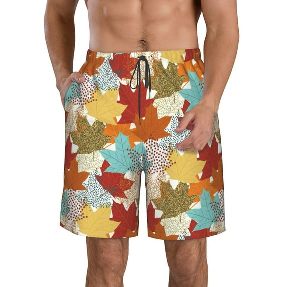 Zufioo Fall Maple Leaves for Men's Casual Beach Shorts, Sports Fitness Quick-drying Drawstring Shorts with Pockets for Home Wear-X-Large