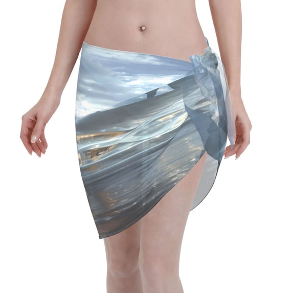 Zufioo Fantasy Swan Yacht Design Print Women's Beach Short Wrap Skirt, Short Quick-drying Wrap Skirt, Swimsuit Cover-up Sun Protection Cape, Suitable for Beach, Pool-One Size