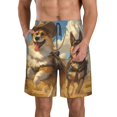 thumbnail image 1 of Zufioo Farm Corgi German Shepherd for Men's Casual Beach Shorts, Sports Fitness Quick-drying Drawstring Shorts with Pockets for Home Wear-Small, 1 of 6