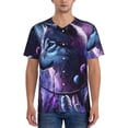 thumbnail image 1 of Zufioo Feathered Wolf Print Men's Baseball Short Sleeve, Moisture Wicking Button-Down Hip Hop Tee-3X-Large, 1 of 7