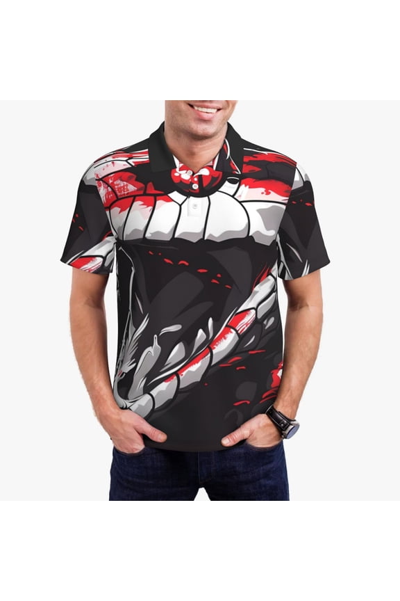 Fierce Red Viper Graphic Art Print Men's POLO Shirts, Quick-drying Button-down Business and Vacation Shirts, T-shirts, Summer Clothing-Large