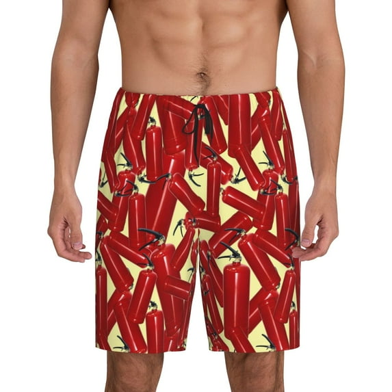 Zufioo Fire Extinguisher Print Men's Short Pajamas, Home Wear Pocket Summer Pajamas-Medium