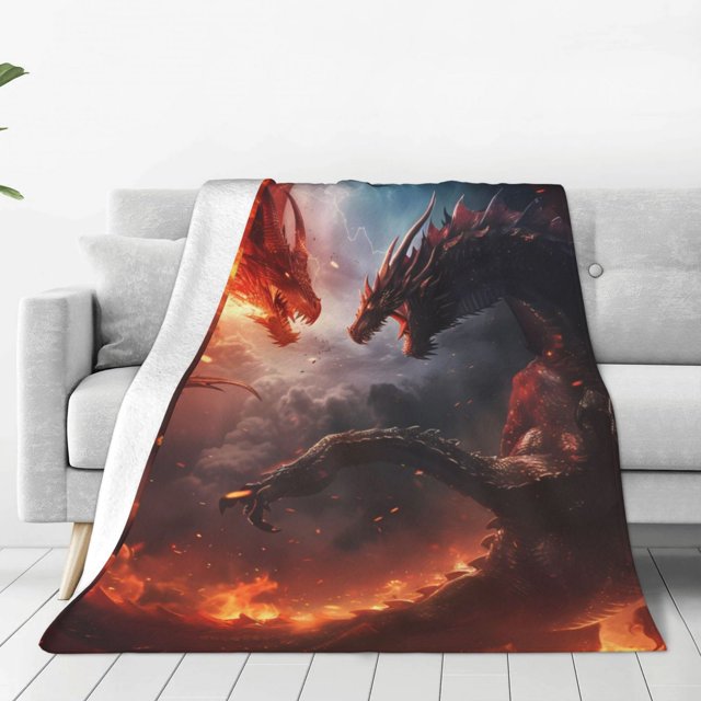 Zufioo Fire Sky Dragon Fleece Blanket Queen Size,Plush Bed Blanket