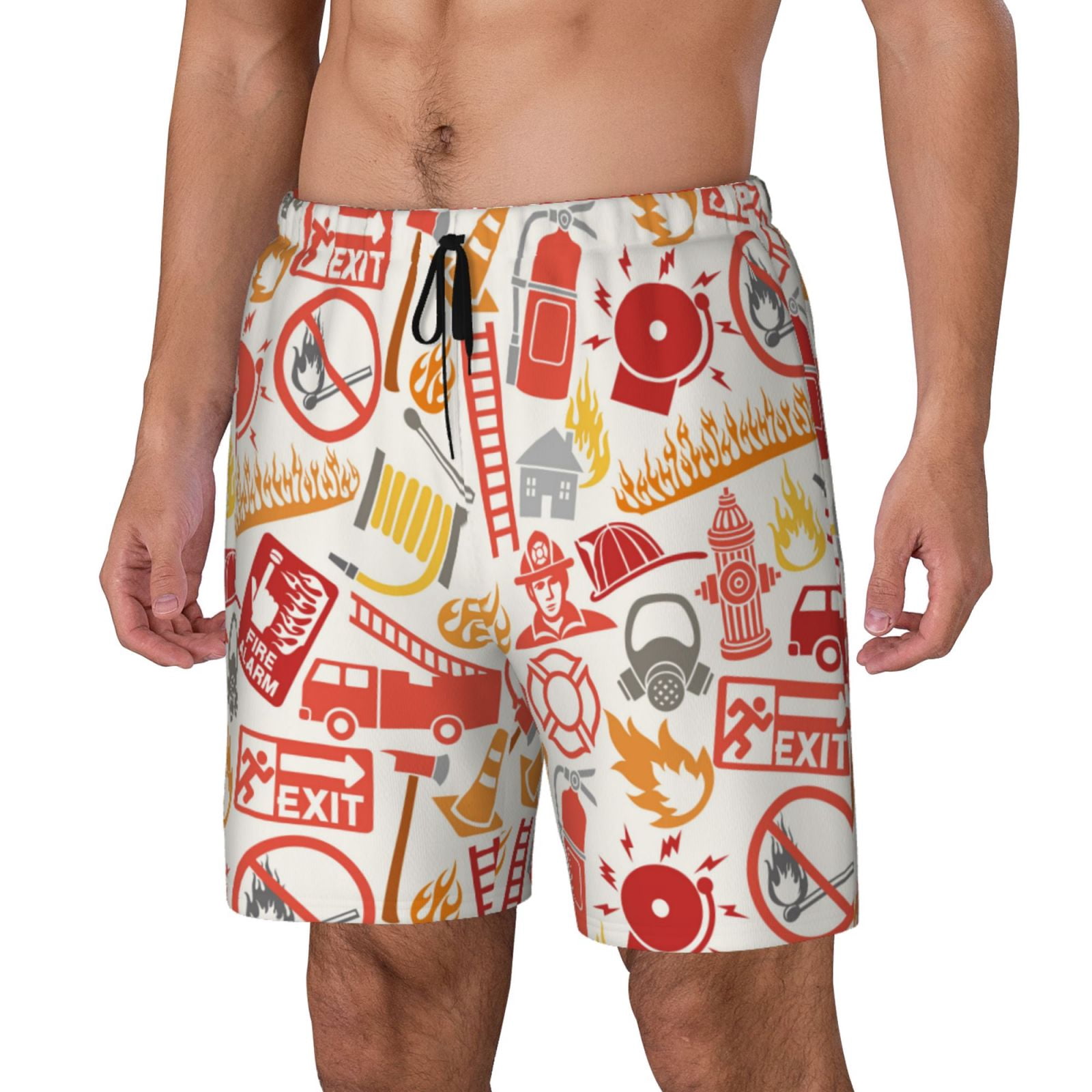 Zufioo Firefighter Icons Mens Swimsuit Trunks with Compression Liner ...