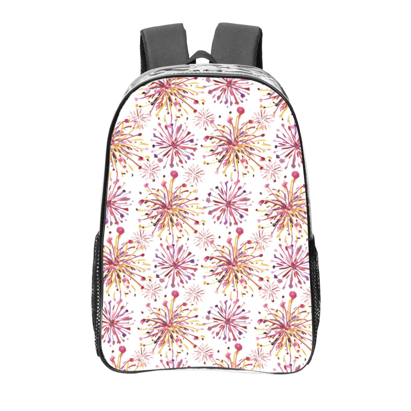 Zufioo Fireworks Print Transparent Backpack, 16-inch PVC Waterproof ...