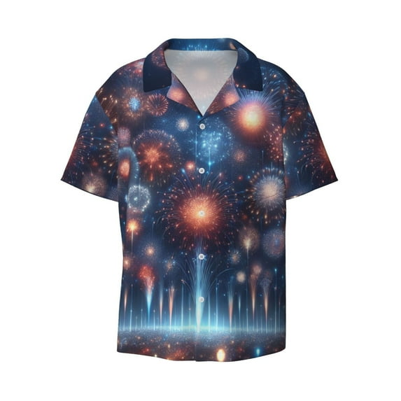 Zufioo Fireworks1 Print Mens Button Down Short Sleeve Shirt,Classic Plaid Shirt,Mens Accessories Fashion Shirt-XX-Large