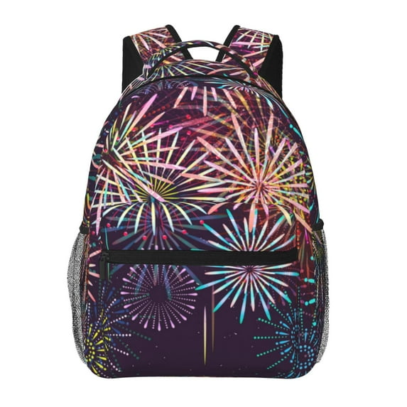 Zufioo Fireworks2 Print Casual Student Backpack, Adjustable Shoulder Straps Multi-Function Multi-Pocket Sports Bag Travel Backpack, Unisex-One Size