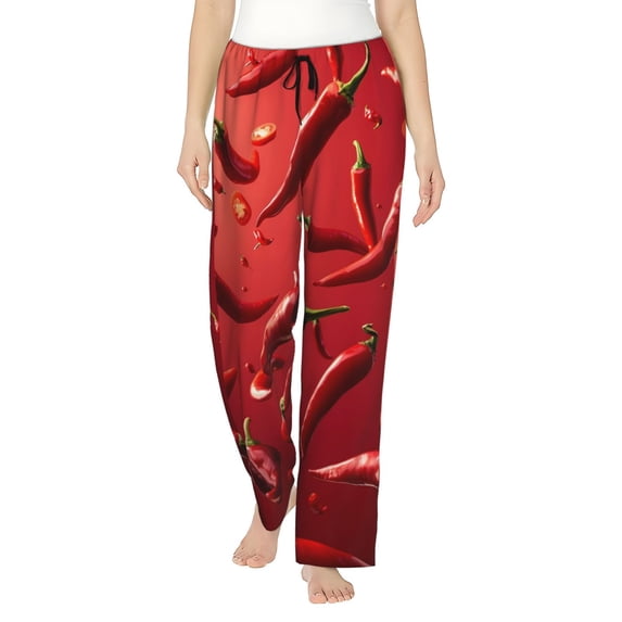 Zufioo Floating Red Chili Peppers Women Pajama Pants Drawstring Pajama Pants Wide Leg Casual Lounge Pants Sleepwear-Medium