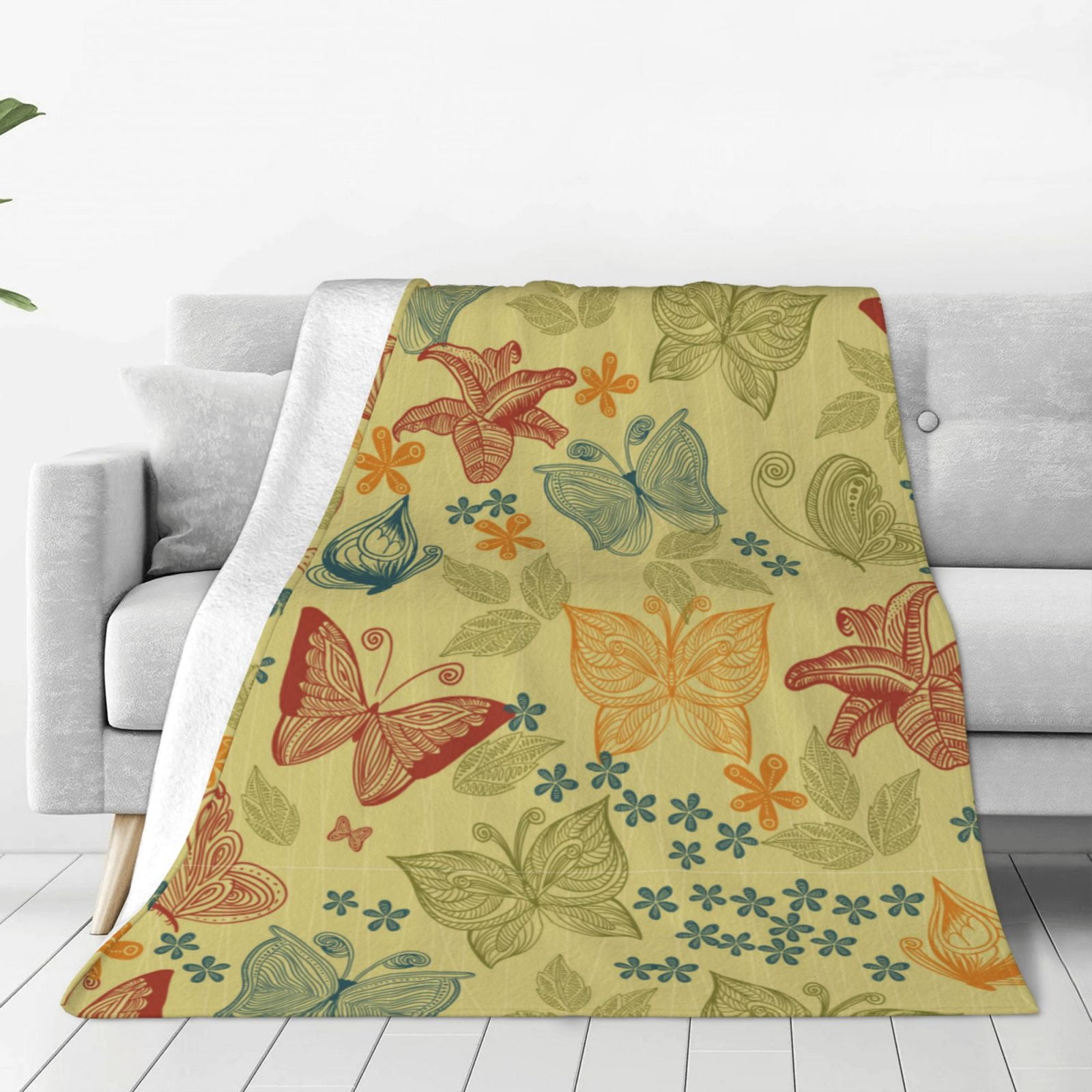 Zufioo Floral with Butterflies Fleece Blanket Queen Size,Plush Bed
