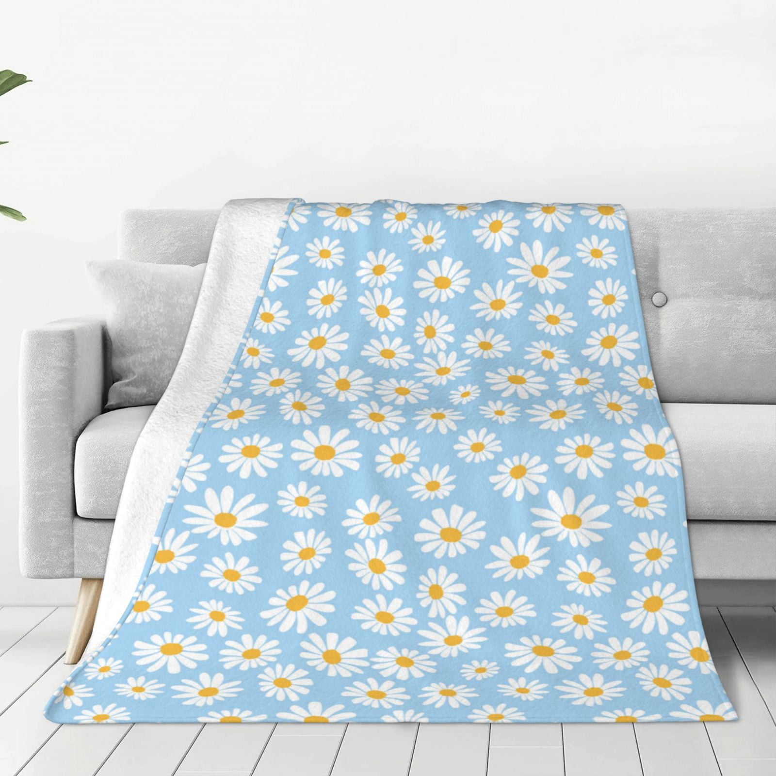 Zufioo Floral Daisy Fleece Blanket Queen Size,Plush Bed Blanket,Ultra
