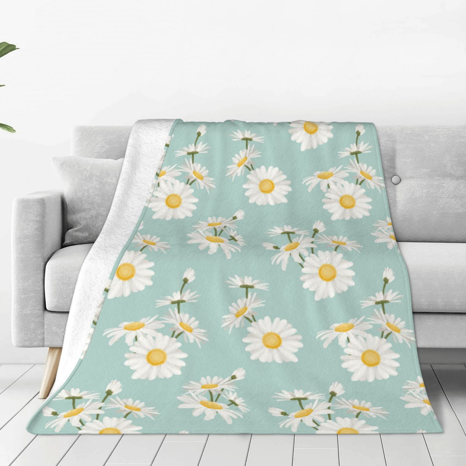 Zufioo Floral Daisy Fleece Blanket Queen Size,Plush Bed Blanket,Ultra