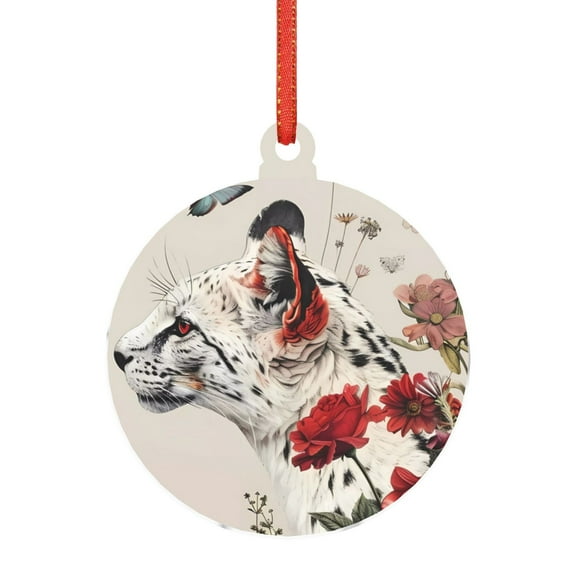 Zufioo Floral Leopard Butterflies Print Large Acrylic Christmas Ornaments, Suitable for Christmas Tree Christmas Holiday Party Pendant Decorations-Round Shape