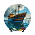 thumbnail image 1 of Zufioo Floral Ship On Ocean Print Bone China Decorative Plate, Ceramic Dinner Plate with Stand Ceramic Decoration Homewares-7in, 1 of 6