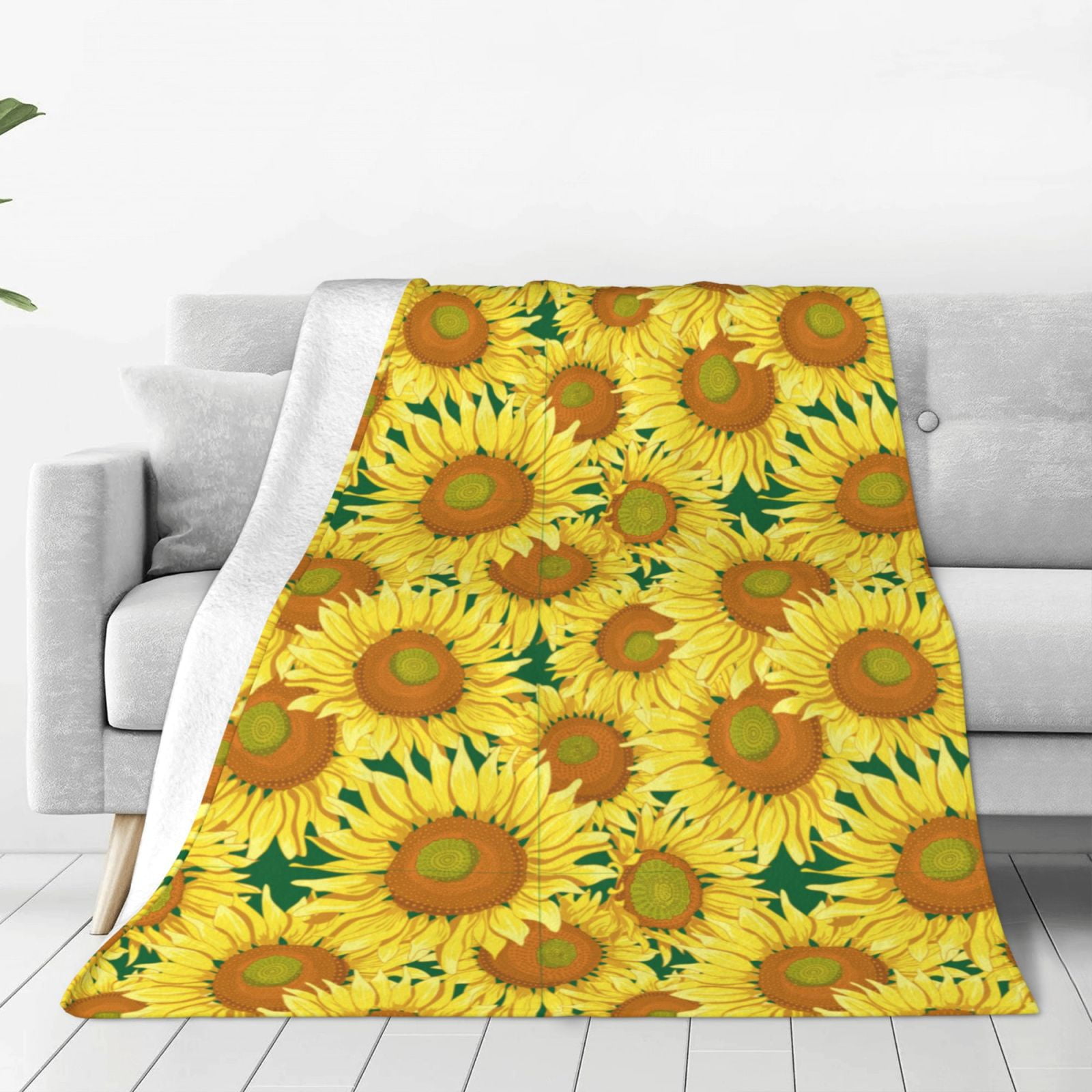 Zufioo Floral Sunflowers Fleece Blanket Queen Size,Plush Bed Blanket