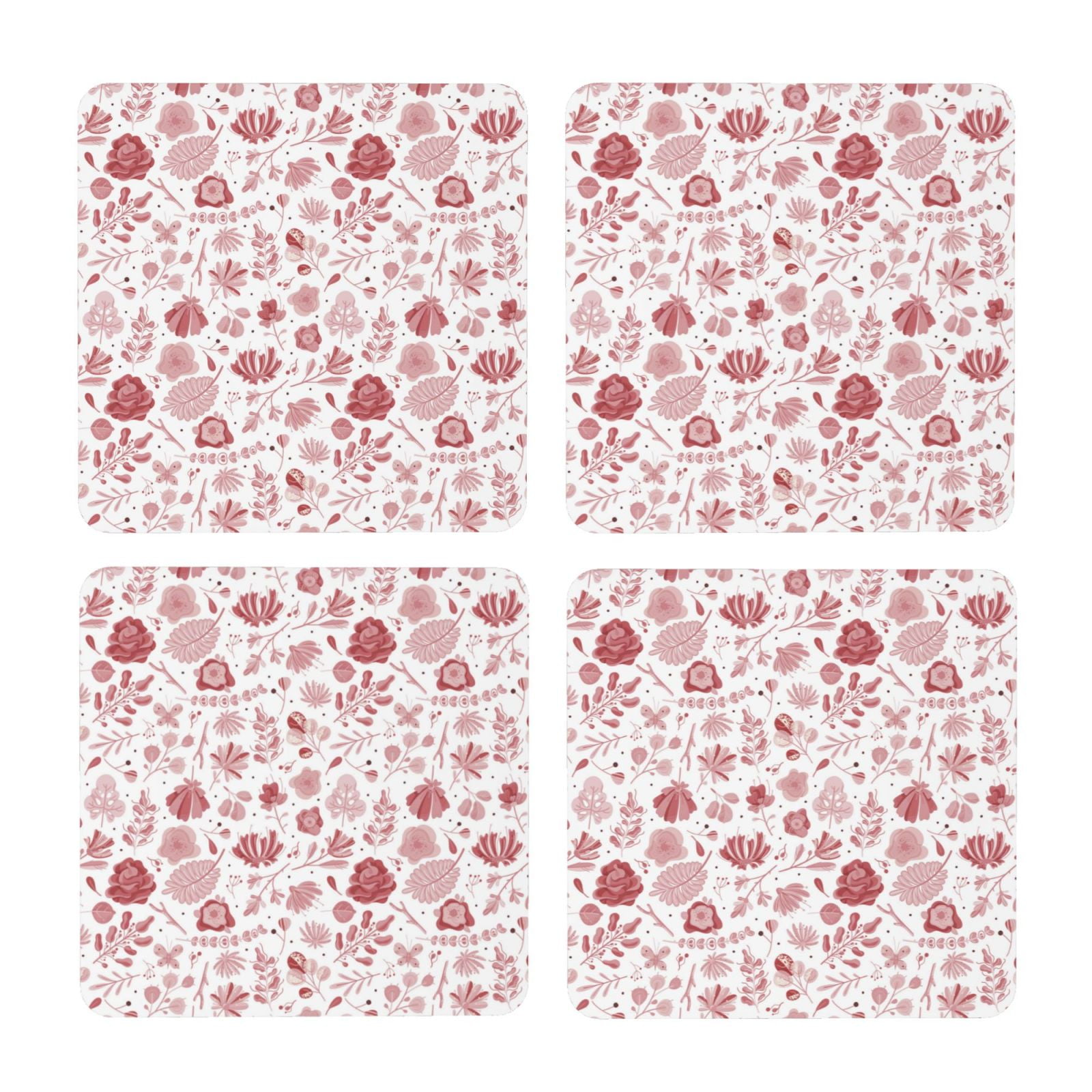 Zufioo Flower Leaves 4 PCS MDF Cork Coasters,4 inches Round Cup