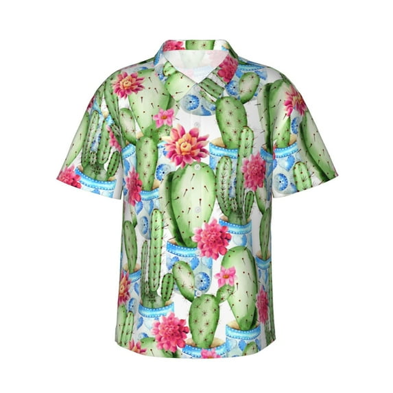 Zufioo Flowers and Cactus Hawaiian Shirt for Men,Beach Shirts Tropical Vacation Shirts,Sleeve Casual Button Down Shirt with Pocket for Travel,Beach,Party,daily,Large