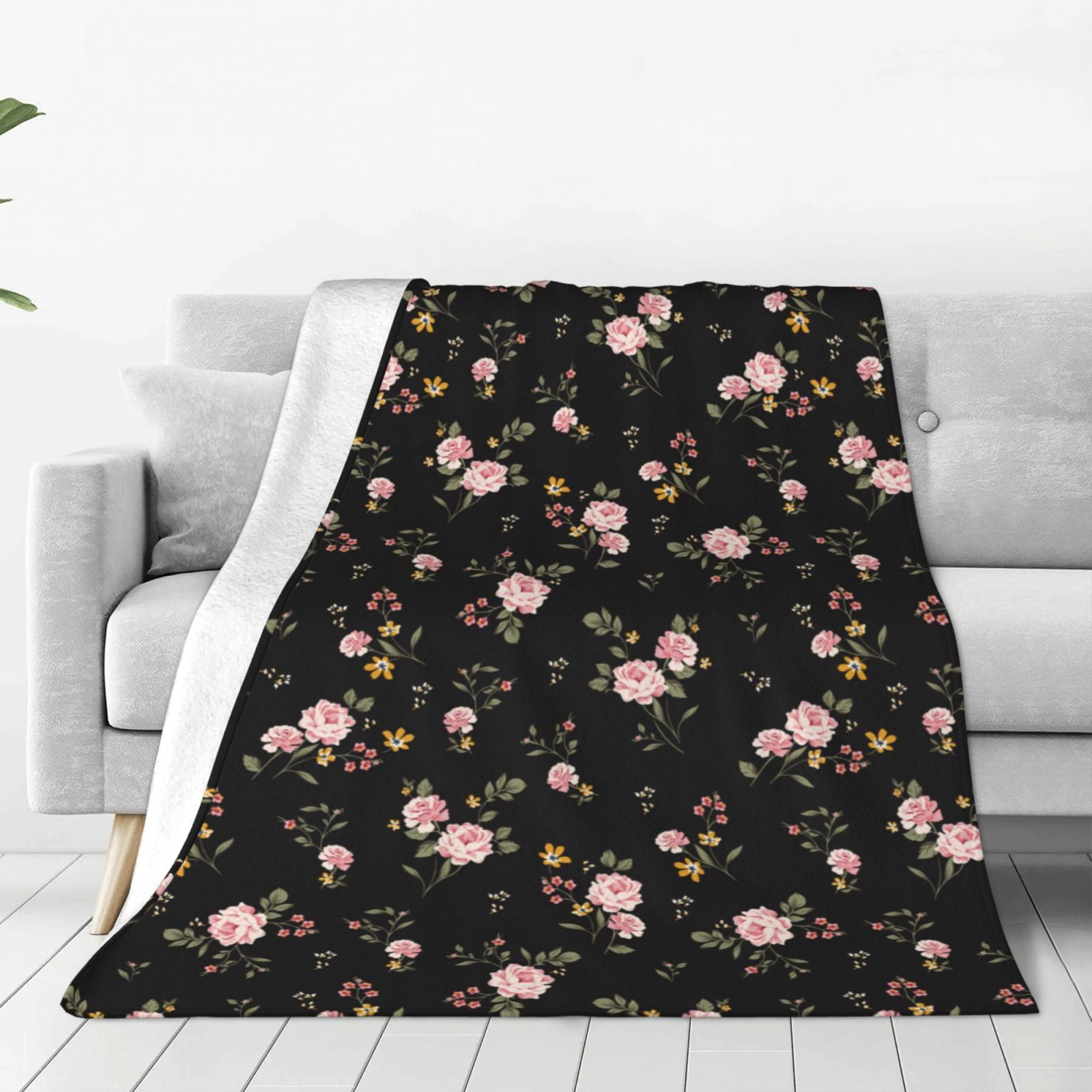 Zufioo Flowers Fleece Blanket Queen Size,Plush Bed Blanket,Ultra Soft