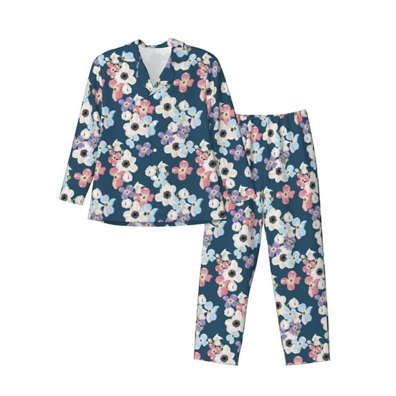 Zufioo Flowers Mens Pajamas Set, Mens Long-Sleeved Pajama and Pajama Pants,Pajamas Para Hombres,Men's Sleepwear-Medium