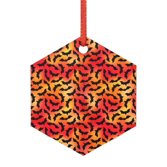 Zufioo Flying Black Bat Print Large Acrylic Christmas Ornaments, Suitable for Christmas Tree Christmas Holiday Party Pendant Decorations-Hexagon