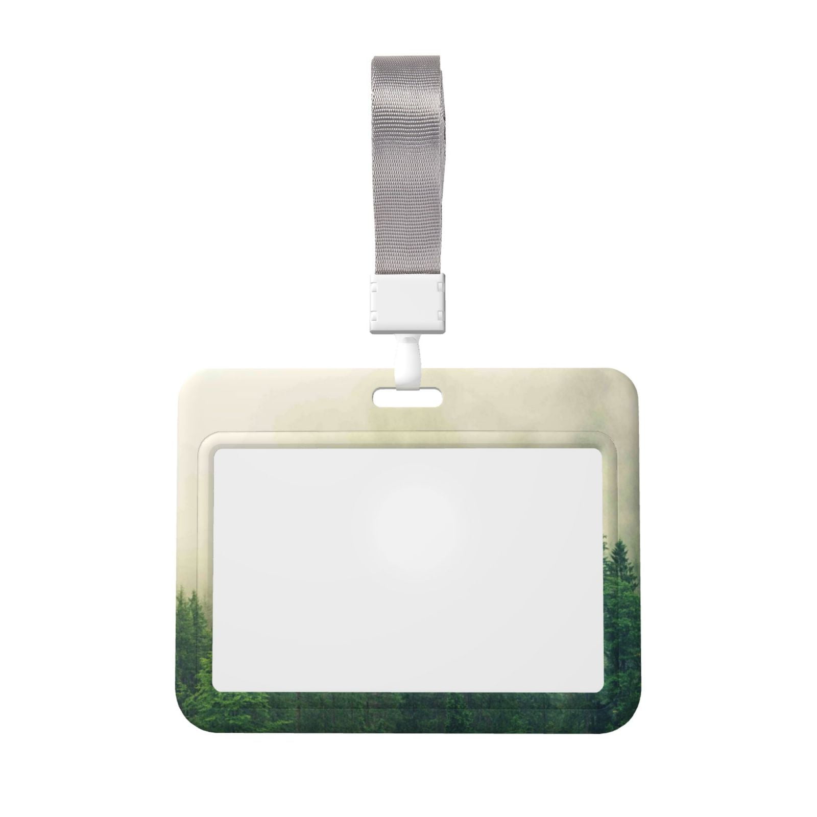Zufioo Fog Forest Print Work Badge Protective Case, Waterproof Lanyard, Badge Transparent Clip, Suitable for Induction Card Badge Swipe Credit Card