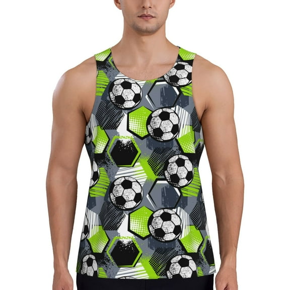 Zufioo Football Print Men's Vest, Sleeveless Quick-drying Muscle T-shirt, Suitable for Sports Fitness, Home Leisure Wear-Small