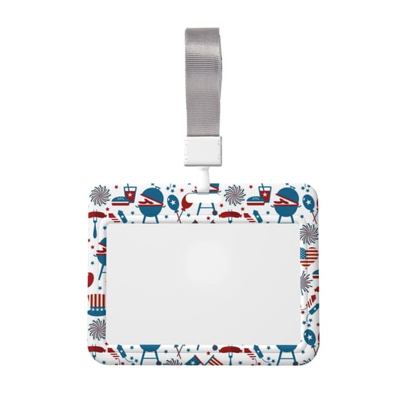 Zufioo Fourth Of July Party Print Work Badge Protective Case, Waterproof Lanyard, Badge Transparent Clip, Suitable for Induction Card Badge Swipe Credit Card
