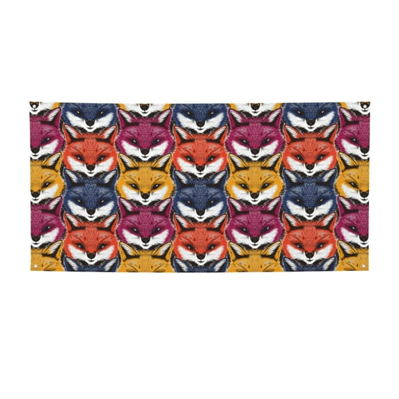 Zufioo Fox Face Print Holiday Banners, Party Banners, Hanging Flags, Bar Shopping Mall Garden Wall Decorations, Holiday Decoration Supplies-Small