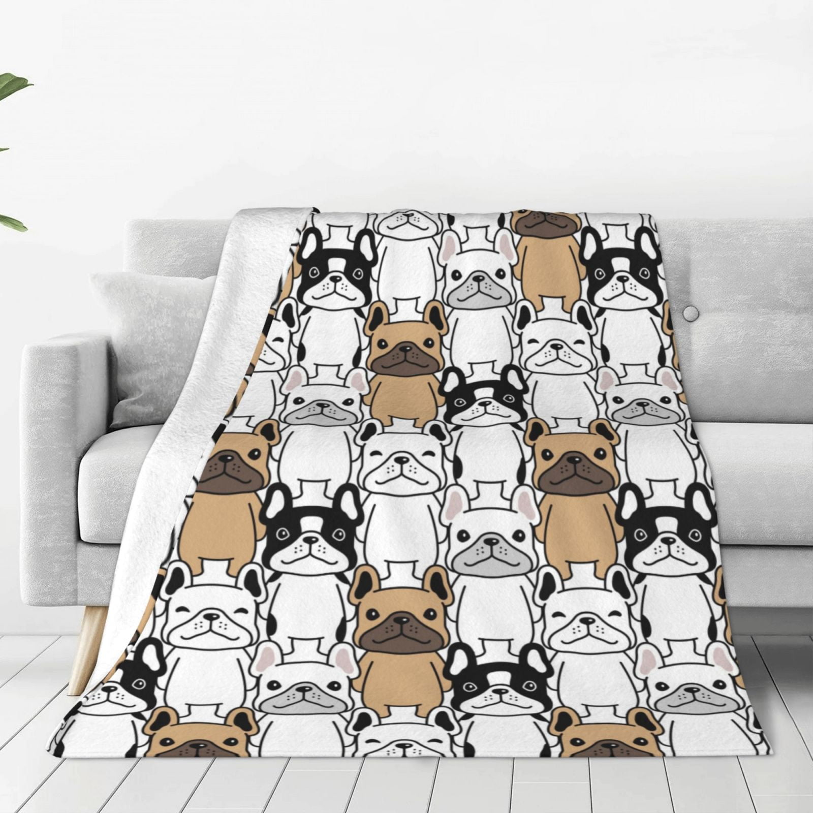 Zufioo French Bulldog 2 Fleece Blanket Queen Size,Plush Bed Blanket