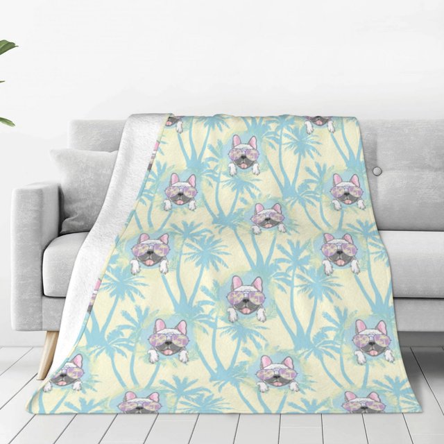 Zufioo French Bulldog 3 Fleece Blanket Queen Size,Plush Bed Blanket