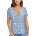 thumbnail image 1 of Zufioo French Bulldog Head for Women's Deep V-neck Short-sleeved T-shirt, Top with Short Sleeves - with Stainless Steel Buckle, Moisture Wicking, Ideal Home Wear-X-Large, 1 of 9